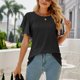thumbnail image 3 of Camiseta de mujer con volantes de manga corta y cuello redondo ahuecada de Color puro blusa informal para mujer para citas en el trabajo diario, 3 of 8