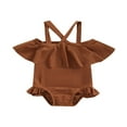 thumbnail image 1 of EIMELI Toddler Baby Girls One-Piece Solid Color Swimsuit Off Shoulder Sleeveless Ruffle Bathing Suit, 1 of 6