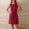 thumbnail image 6 of Titcea Summer Dresses for Women 2026, Solid Color Sleeveless Buttons Crew Neck Midi Dresses with Pockets, Hawaiian Beach Vacation Summer Casual Flowy Sundresses, 6 of 8