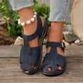 thumbnail image 2 of Fisherman Sandals for Women Splice T-Strap Closed Toe Cutout Slingback Walking Shoes Comfy Soft Sole Summer Wedges Dark Blue Size 6, 2 of 8