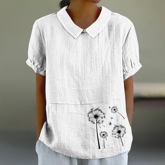 Njoeus Womens Tops Cute Summer Tops for Women Linen Shirts for Women, Women's Casual Retro Style Casual Printed Short Sleeve Blouse V-Sleeve Blouse/Shirt Sexy Tops for Women On Clearance