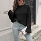 thumbnail image 2 of Suéter de punto para mujer, color puro, manga larga, suéter de punto, suéter casual suelto para otoño invierno negro S, 2 of 7