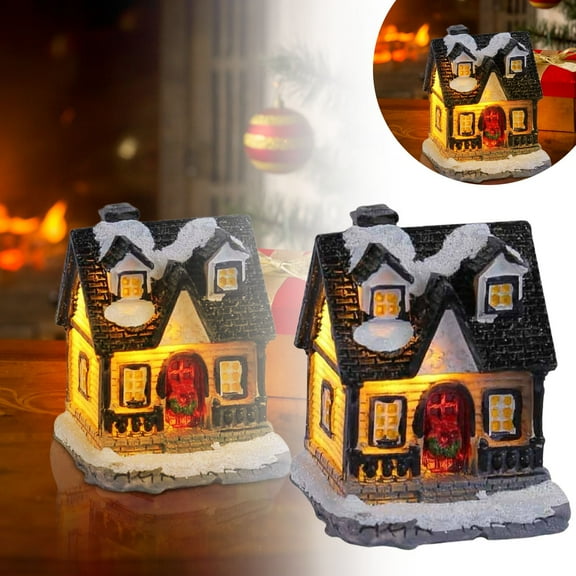 LED Glowing Christmas Cottage,Christmas Decorations Resin Snow Village Desktop Ornament with Warm White Light, Night Light for Holiday Decor,Shelf Table Display, and Festive Home Centerpiece