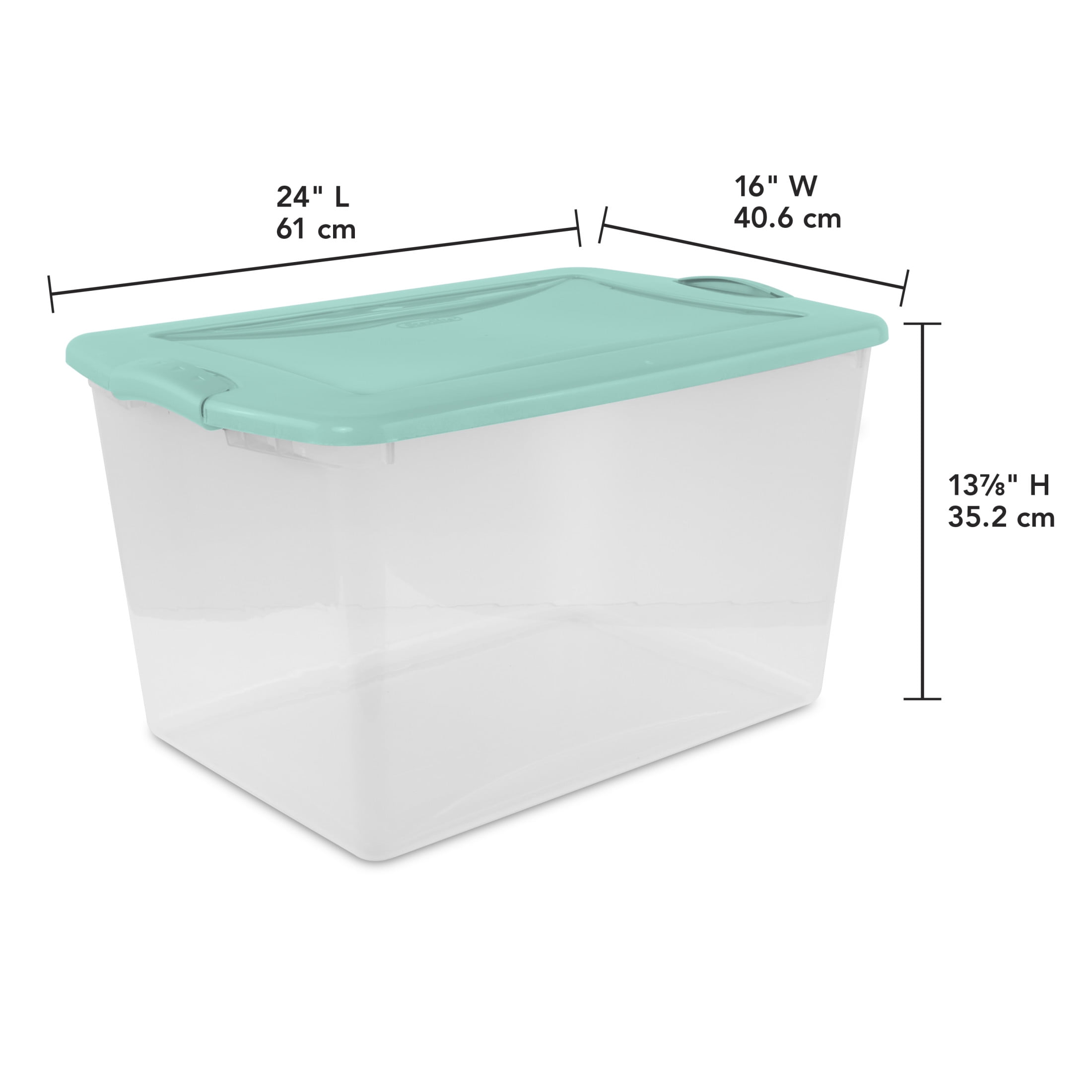 (2 pack) Sterilite Large Latching Storage Bin, 66 Quart Clear Plastic Storage Container with Latch Lid, Mint, 6 Pack