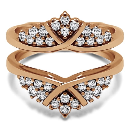 10k Solid Gold Brilliant Moissanite X Style Triple Row Anniversary Ring Guard (0.42ctw)