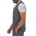 thumbnail image 4 of CIENVNSTG Men's Solid Color Cotton Linen Waistcoat Sleeveless Button Down Lightweight Casual Vest Stylish Beach Cardigan Suitable For Outdoor Daily Business Formal Suit Wear Dark Gray 3XL, 4 of 5