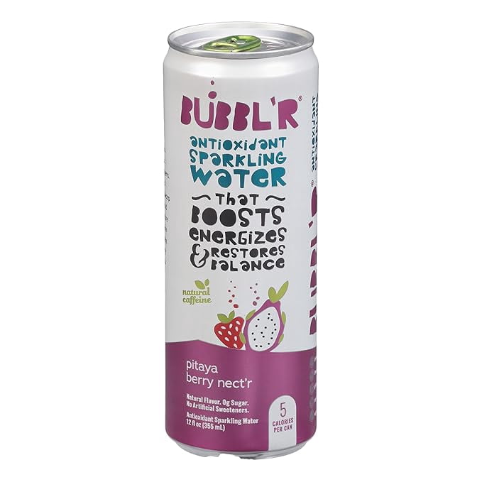 New Bubblr Antioxidant Sparkling Water - Triple Berry Breez'r, Tropical Dream'r, Twisted Elix'r, Pitaya Berry Nect'r, Wild Cherry Chill'r - Variety Pack, 0 Suger, 69 Mg Caffine, r 12 Fl