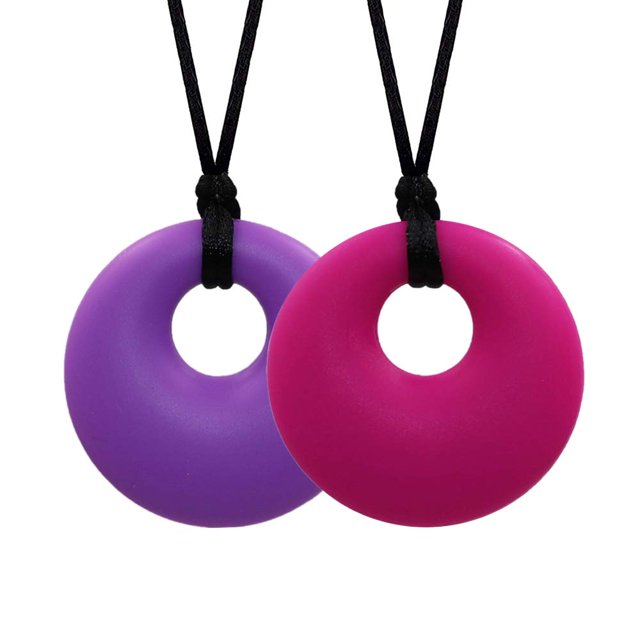 Paquete de 2 colgantes de silicona redondos multicolores de grado alimenticio para bebés molares-púrpura + rosa roja Ormromra WRLF-501