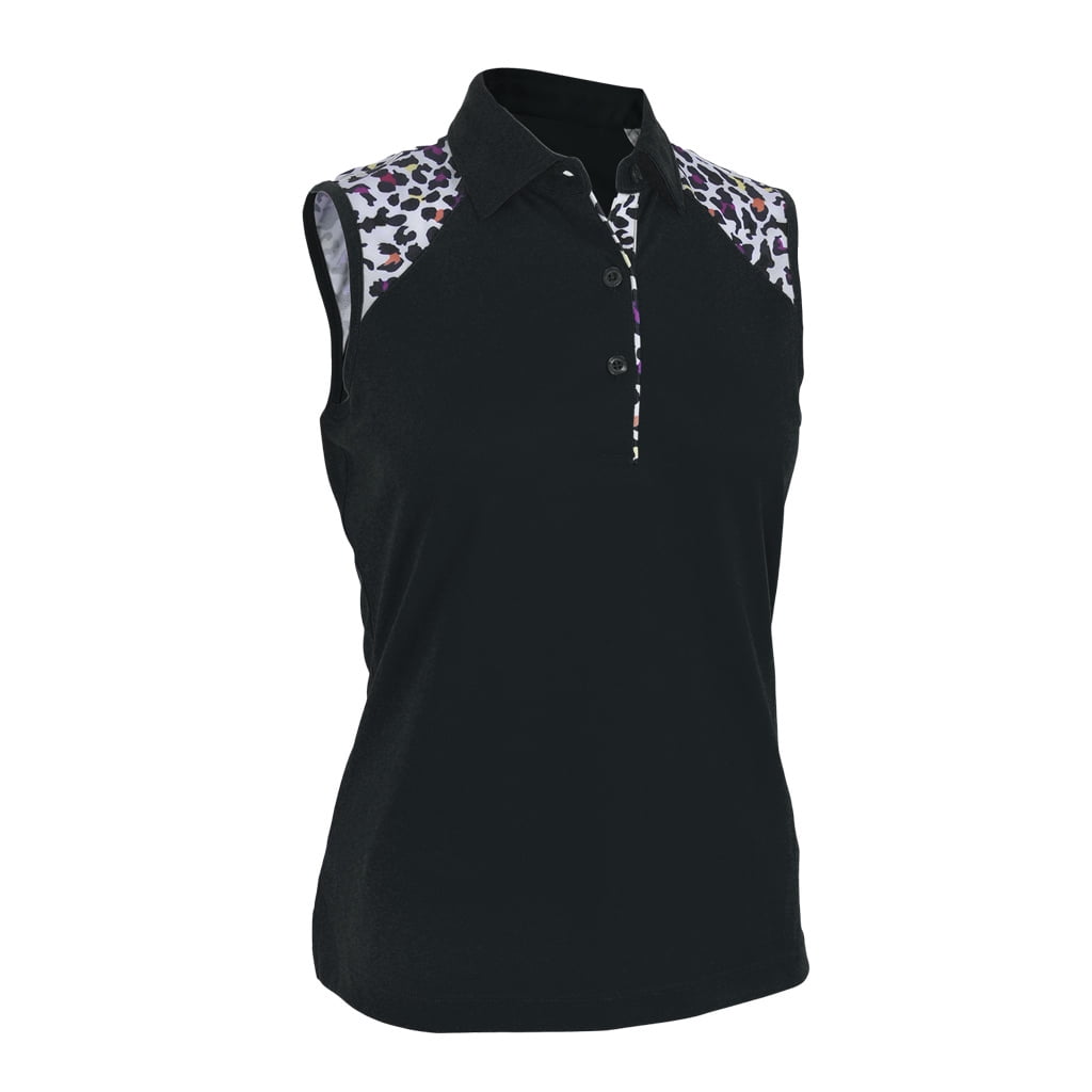 Monterey Club Women's Fun Leopard Contrast Sleeveless Golf Polo Shirt