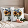 thumbnail image 2 of Sunflower Outdoor Waterproof Pillow Covers, Country Style Purple Flower Rustic Wood Plank Decorative Square Throw Pillowcase Sofa Cushion Sham for Patio/Couch/Chair, 26"x26" 2 Pack, 2 of 8