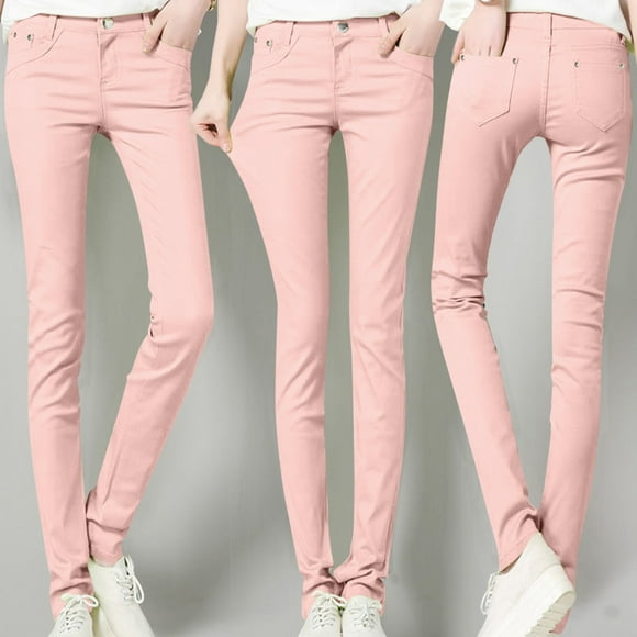 Pxiakgy pants for women trendy women's pants Women High Rise Fashion Jean Classic Solid Color Ankle Jeans Casual Regular Tight Fitting Jeans pants for women work casual Pink + XL