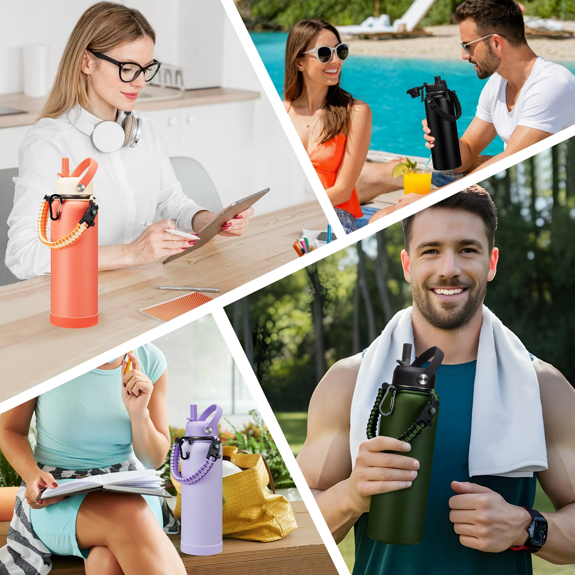 64oz Stainless Steel Water Bottle - Insulated Water Bottle with Straw & Pop Up Lid, 1/2 Gallon Water Jug with Carrier Bag, Paracord Handle, Leak Proof