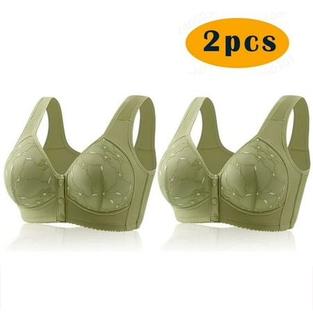 GERsome Women s 2 Pack Assorted Color Comfort Front Close Sport Bra Convenient Snap Sleep Bra Wireless Bras for Women Plus Size Full Coverage No Underwire Bra 2pcs#Leaf Green M