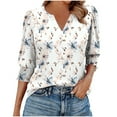 thumbnail image 2 of Womens Tops Plus Size 3/4 Sleeve V-Neck Elastic Cuffs Printed Casual T-Shirt White XL, 2 of 6