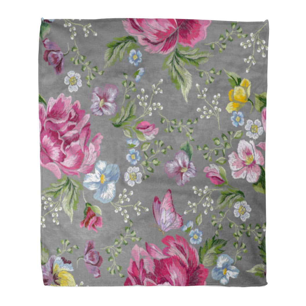 ASHLEIGH Flannel Throw Blanket Pattern Trend Floral Roses Violets and