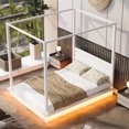 thumbnail image 2 of Newest Queen Size Wood LED Canopy Bed ,Canopy Platform bed With Support Slats, No Box Spring Needed, White, 2 of 9
