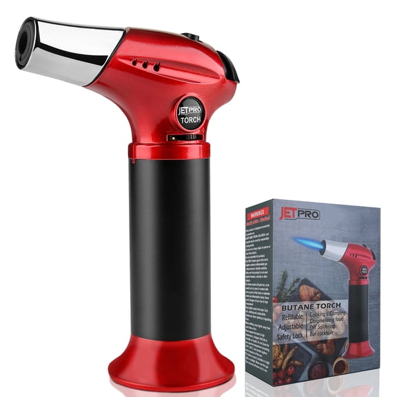 Refillable Torch Lighter Cooking with Adjustable Flame and Safety Lock (Butane Gas Not Included)
