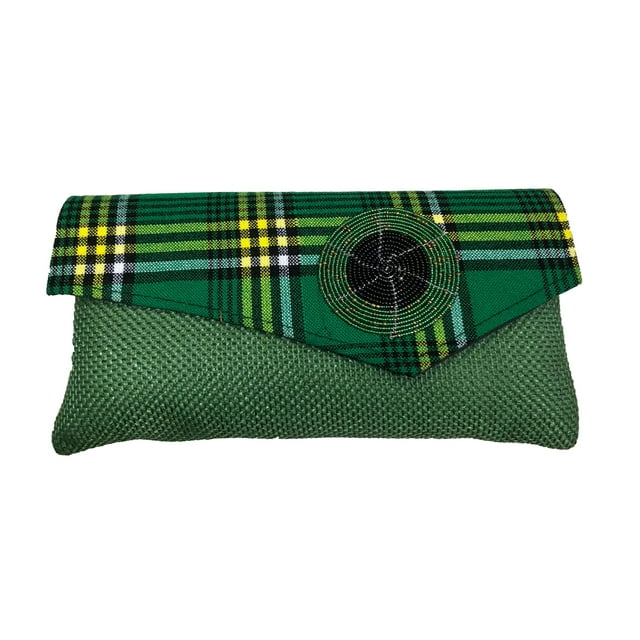 Pochette en Jute Perlée Faite à la Main pour Femme Vert//jaune