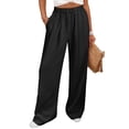 thumbnail image 2 of Miluxas Women Casual Wide Leg Pants Drawstring Waist Beach Pants Solid Loose Fit Trousers with Pockets Black, 2 of 8