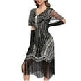 thumbnail image 4 of Flapper Dresses 20s Great Gatsby Dresses Women Crewneck Lace Dresses Sequin Mesh Sleeve Roaring Dress Harlem Nights, 4 of 6