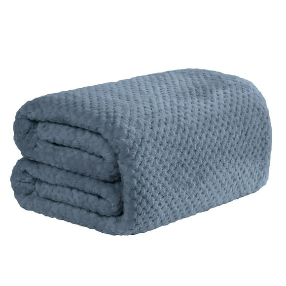 Cozeii 200x230cm Sky Blue Flannel Blanket, Double-Sided Coral Fleece Plush Throw with Pineapple Plaid, Skin-Friendly AC Bed/Sofa Cover & Nap Blanket