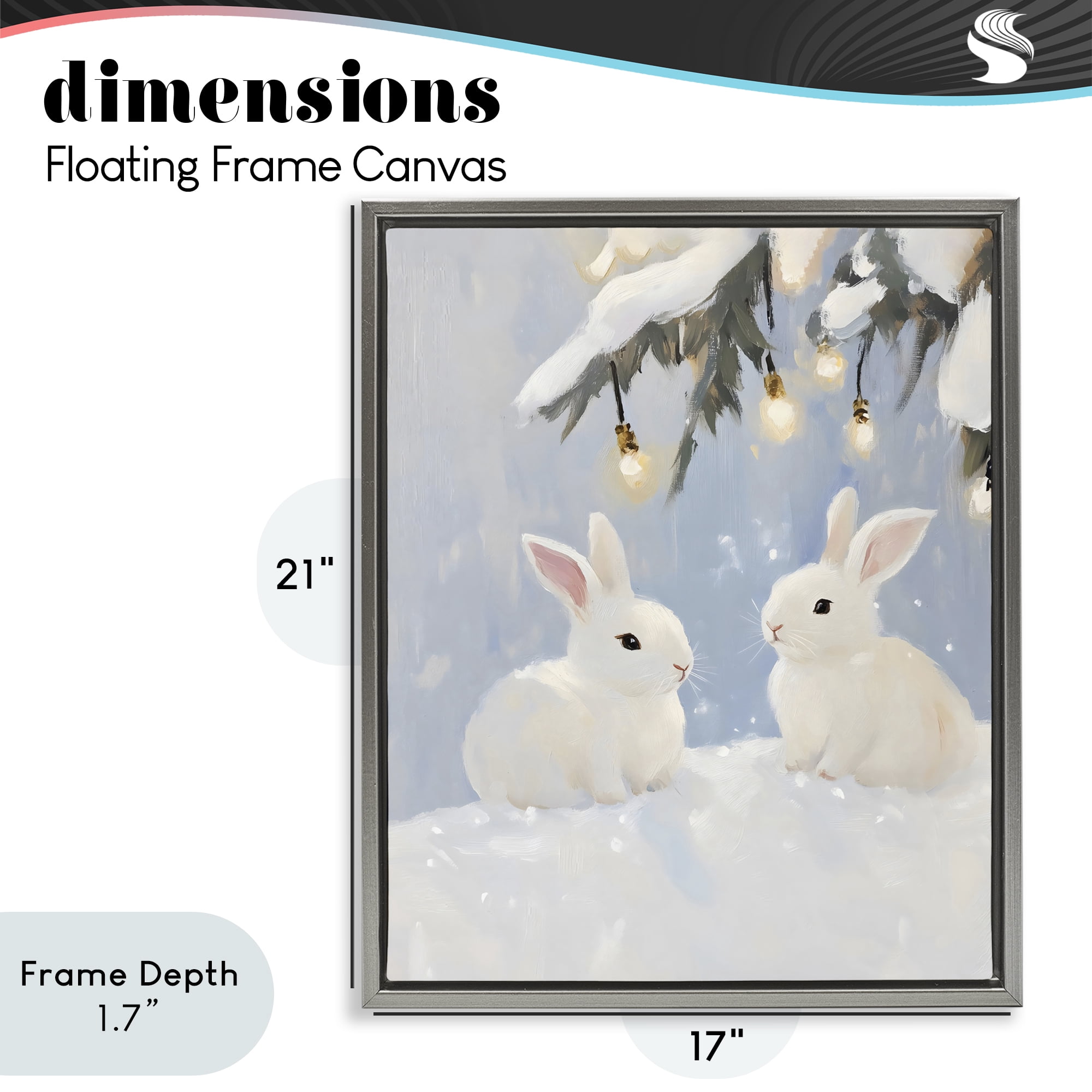Stupell Industries Winter Bunnies Under Twinkling Lights Gray Framed Floater Canvas Wall Art, design by The Prints Vibe