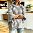 thumbnail image 4 of hlysgo Womens Knit Hoodie Batwing 3/4 Bell Sleeves Oversized Sweatshirts with Kangaroo Pocket Lightweight Casual Pullover Tops Gray,2xL, 4 of 6