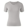 thumbnail image 4 of SHITINN Womens Blouses Women's V Neck Short Sleeved Solid Color Top T Shirt Cute Short Sleeve Tops for Women Trendy Tops for Women 2025, 4 of 5