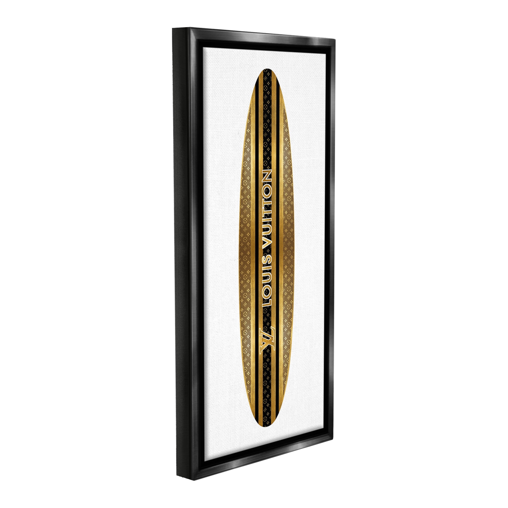 Stupell Industries Glam Striped Surfboard Nature Painting Black Floater Framed Canvas Art Print Wall Art, 14 x 31