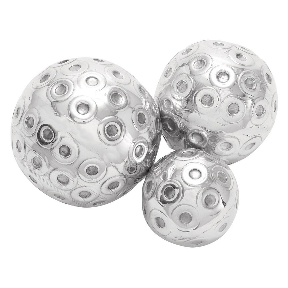 Woodland Imports Set of 3 Aluminum Decorative Orbs with Circle Designs