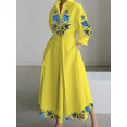thumbnail image 3 of Vestido camisero vintage elegante para mujer, vestido plisado de corte A, informal, de otoño, con cuello de solapa, para oficina, con cinturón y flores pintadas al óleo, vestido midi, 3 of 4