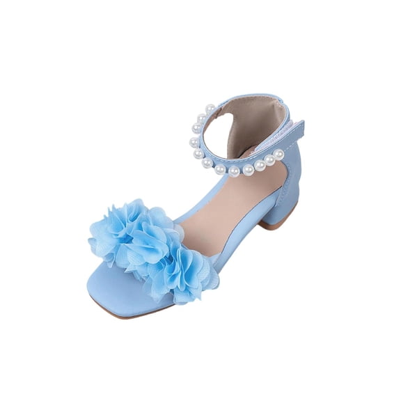 Owordtank Girls Sandals Low Heels Square Toe Dress Ankle Strap Sandals Non Slip Open Toe Thick Heels Wedding Party Shoes