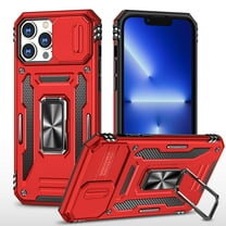 Feishell Case for iPhone 7/ 8/ SE 2020/ SE 2022 Camera Lens Slide Protection Cover with Ring Holder Kickstand, Armor Heavy Duty Military Grade Shockproof PC Rugged Bumper, Red