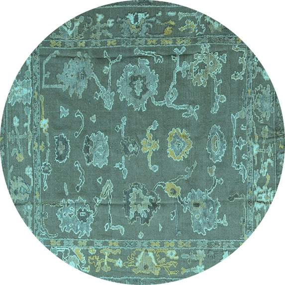 Ahgly Company Indoor Round Abstract Light Blue Modern Area Rugs, 7' Round