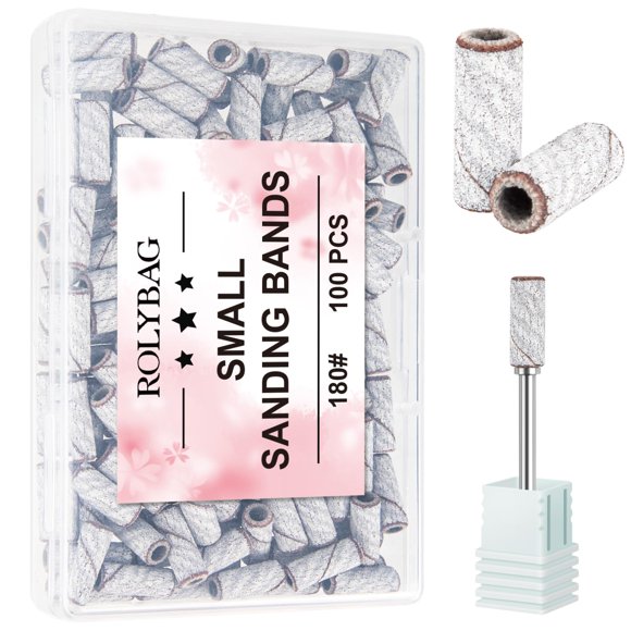 Rolybag 100Pcs Small Sanding Bands Nail Drill Bits 180 Fine Grit Nail File Sanding Bands With 3.1Mm Mandrel Bit For Acrylic Nails Gel Removing Shaping Professional Manicures And Pedicure Zebra