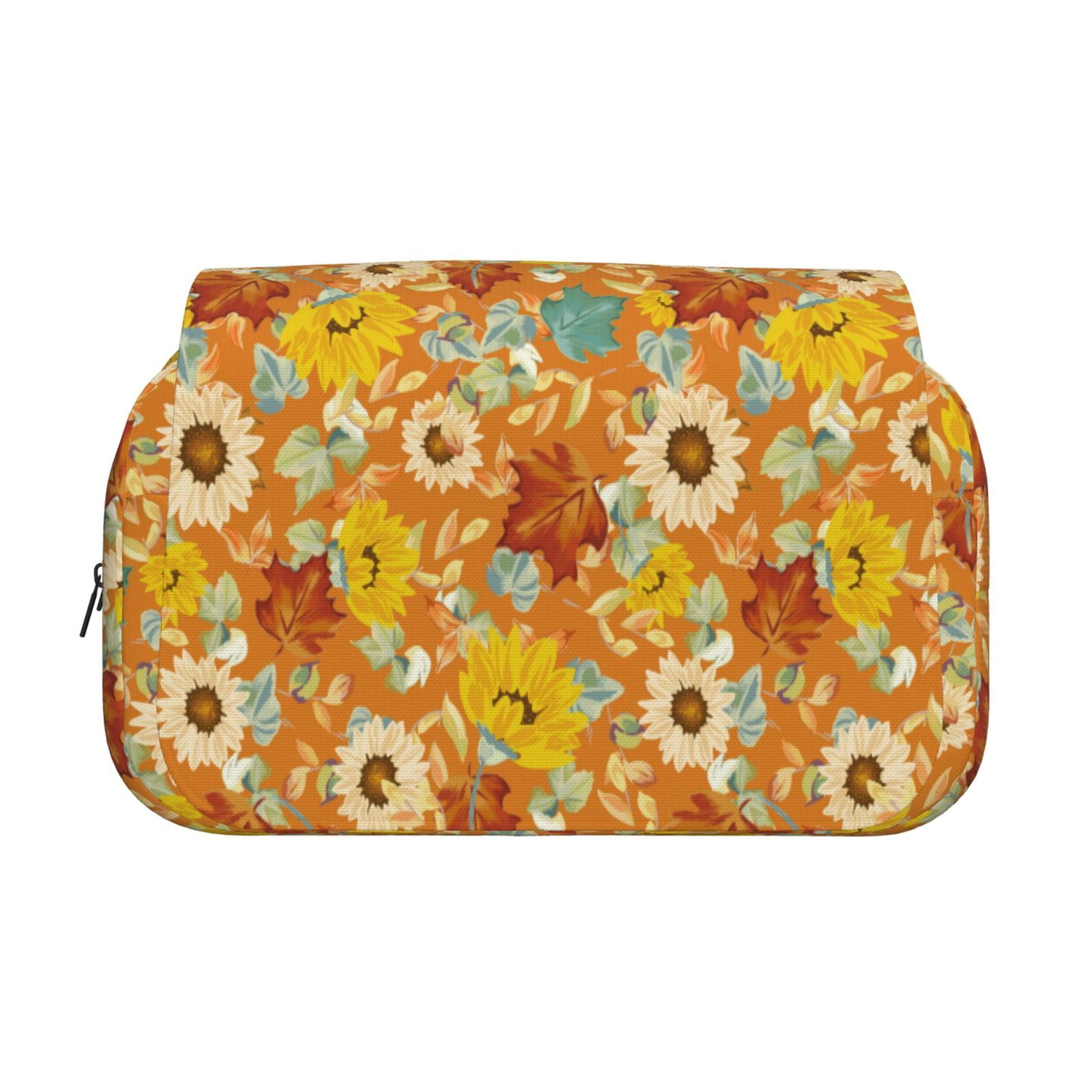 Rateoe Daisy maple fall Pattern Double Clamshell Pen Case, Storage Organizer with Two Zipper Compartments– Holds Up to 50 Pencils & Pens