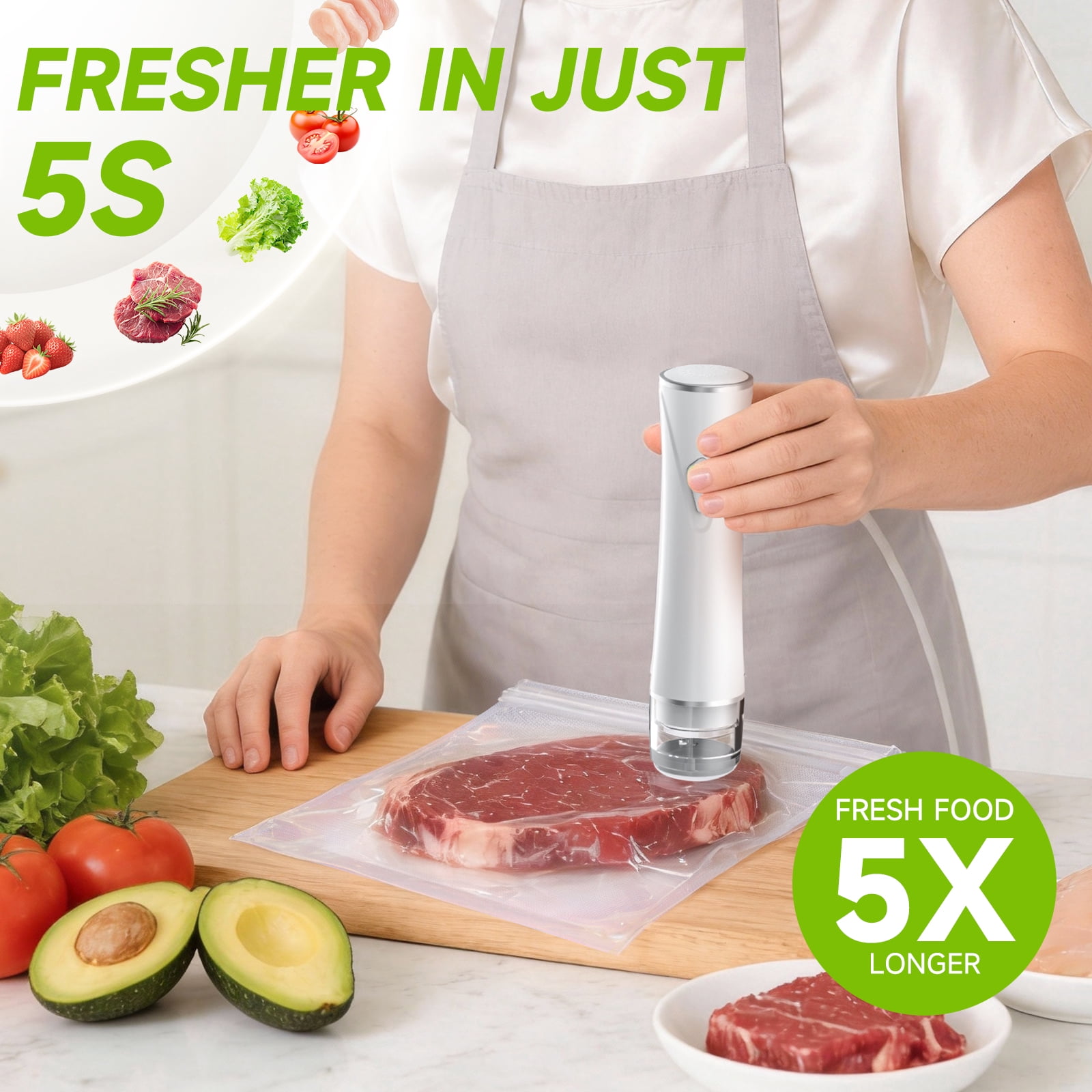 Vixino Compact Vacuum Sealer for Food (Vacuum Sealer Machine + 30 Reusable Vacuum Bags) Powerful Handheld Vacuum Sealer Machine, Extend Freshness Longer, Portable & Cordless