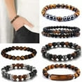 thumbnail image 3 of GKNET Natural Stone Tiger Eye Beaded Bracelet Bangle Energy Women Men Delicate Jewelry Gift New-Natural stone tiger's eye, 3 of 9