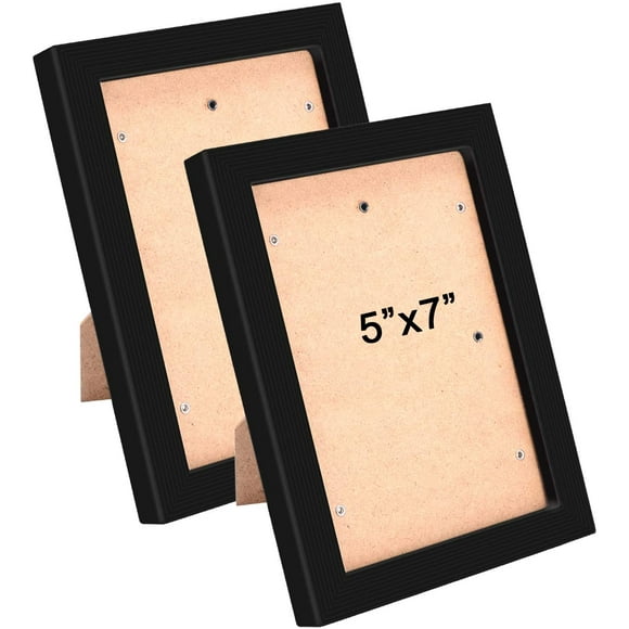 Sherbo 5X 7 Picture Frame(2 Pack) Made of Solid Wood High Definition plexiglass for Table Top Display and Wall mounting Photo Frame Black