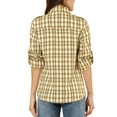 thumbnail image 4 of MODA NOVA Junior's Check Roll Up Sleeves Flap Pockets Brushed Shirt Brown XL, 4 of 6