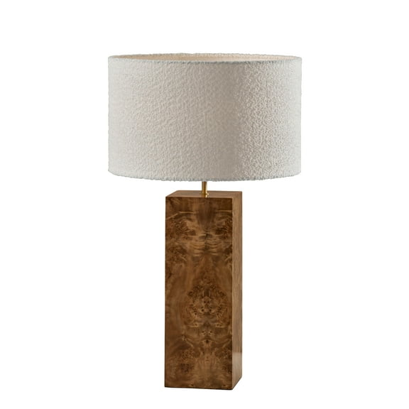 Adesso Frederick 28.5" 1-Light Burled Wood & Brass Table Lamp with White Boucle Shade