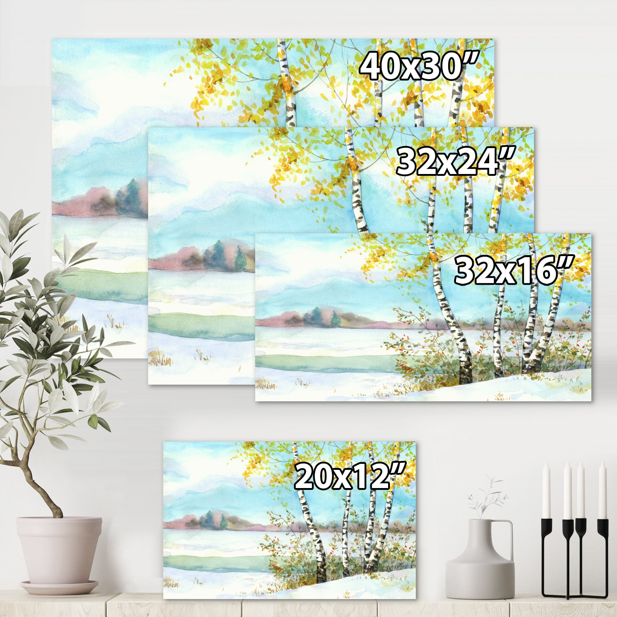 Designart ' Birches In Snowy Land ' Lake House Canvas Wall Art Print