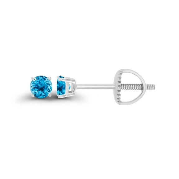 Decadence 925 Sterling Silver 3mm Round Natural Swiss Blue Topaz December Birthstone Screwback Stud Earrings
