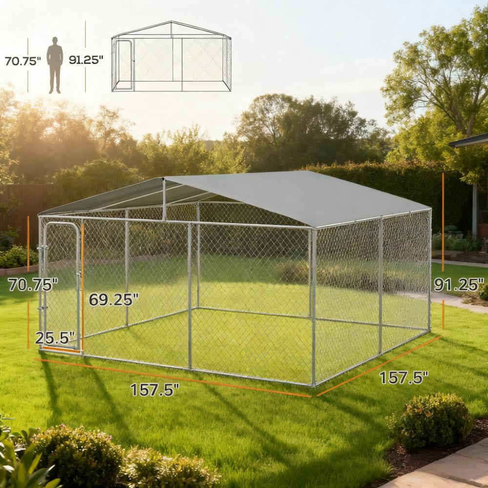 ZephyPaws 13ft x 13 ft x 7.7ft Large Dog Kennel Outdoor,Outside Dog Kennel with Roof,Covered Dog Kennels with Door and Lock,XL Outside Dog Cage for Large Dogs