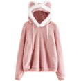 thumbnail image 5 of Sudaderas con capucha de lana difusa con orejas de gato para mujer y niña, linda sudadera con capucha, bloque de color, ropa de abrigo holgada y cálida para invierno, 5 of 5