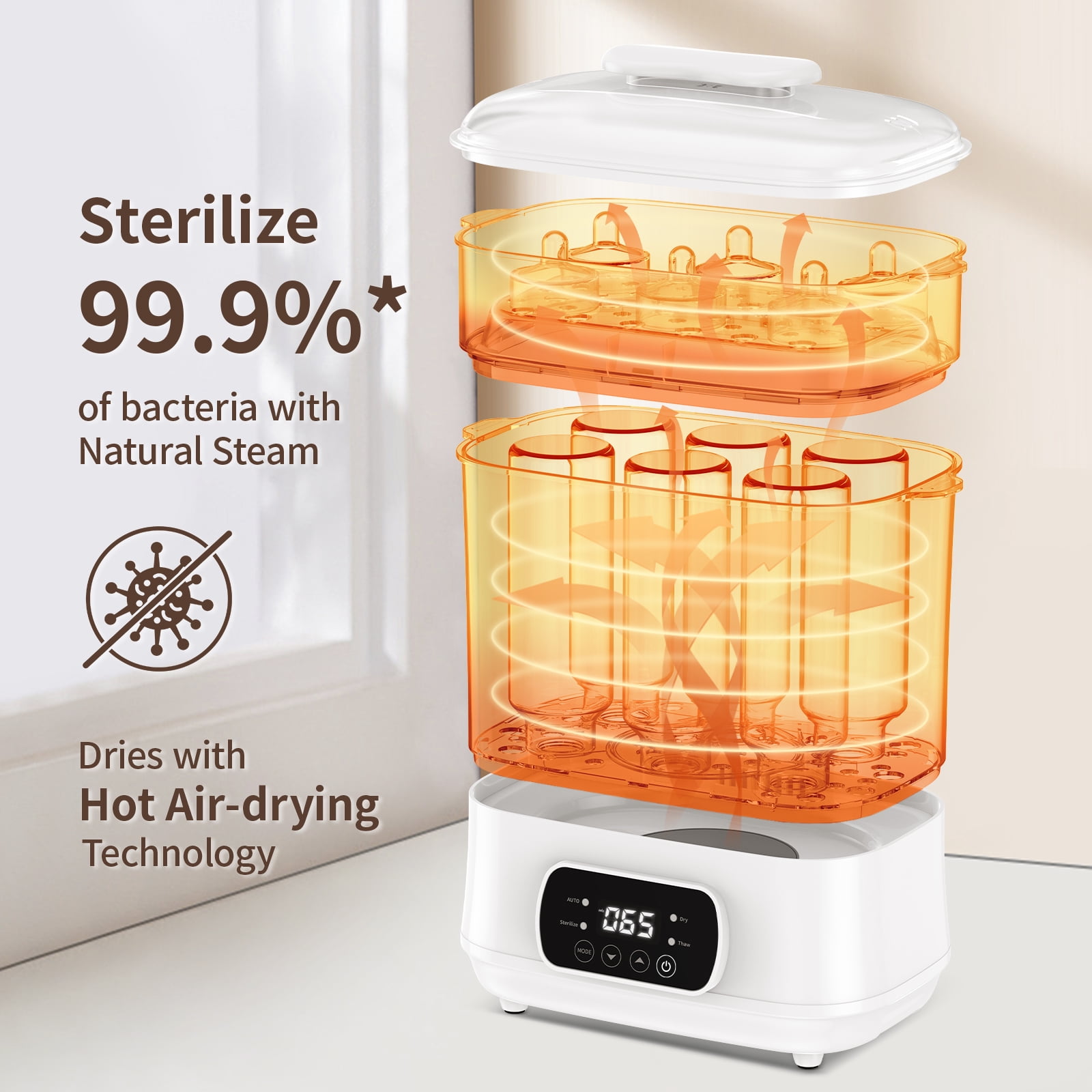 LAREX Bottle Sterilizer and Dryer, 3-In-1 Electric Steam Baby Bottle Sterilizer for Baby Bottles