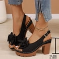 thumbnail image 4 of BADHUB Womens Open Toe High Block Heels Sandals with Bow Chunky Heeled Sandals Dressy Casual Comfortable Slingback Dress Shoes Black 38, 4 of 6