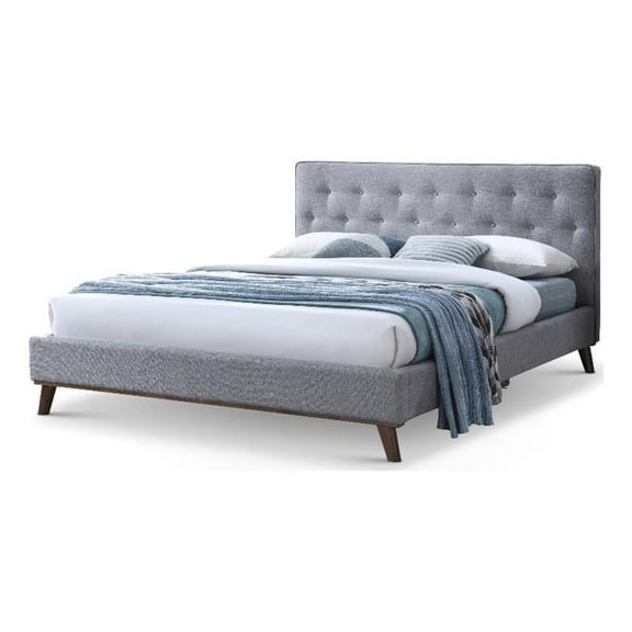 Wyatt Upholstered Fabric King Size Platform Bed in Light Gray