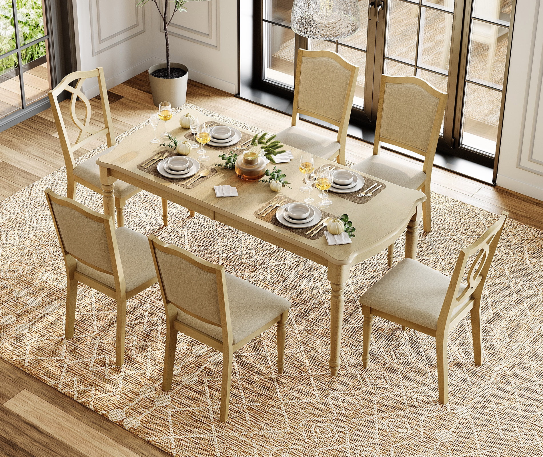 Dining Table for 6–8, Rectangular Table with Signature Gourd Legs for Kitchen & Living Room, 70 Inch, Oak