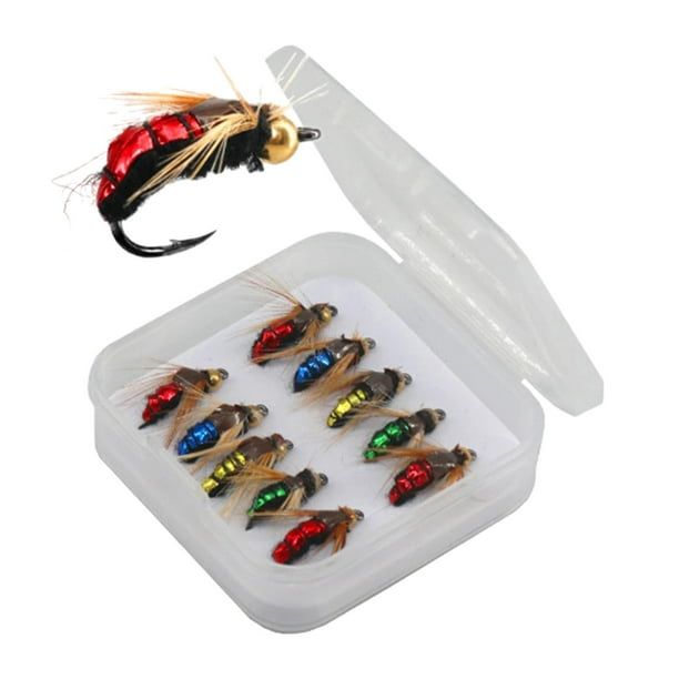 10x cebos de pesca con mosca, señuelos de pesca con mosca, cebos artificiales portátiles, cebo de pesca para pesca en de agua dulce